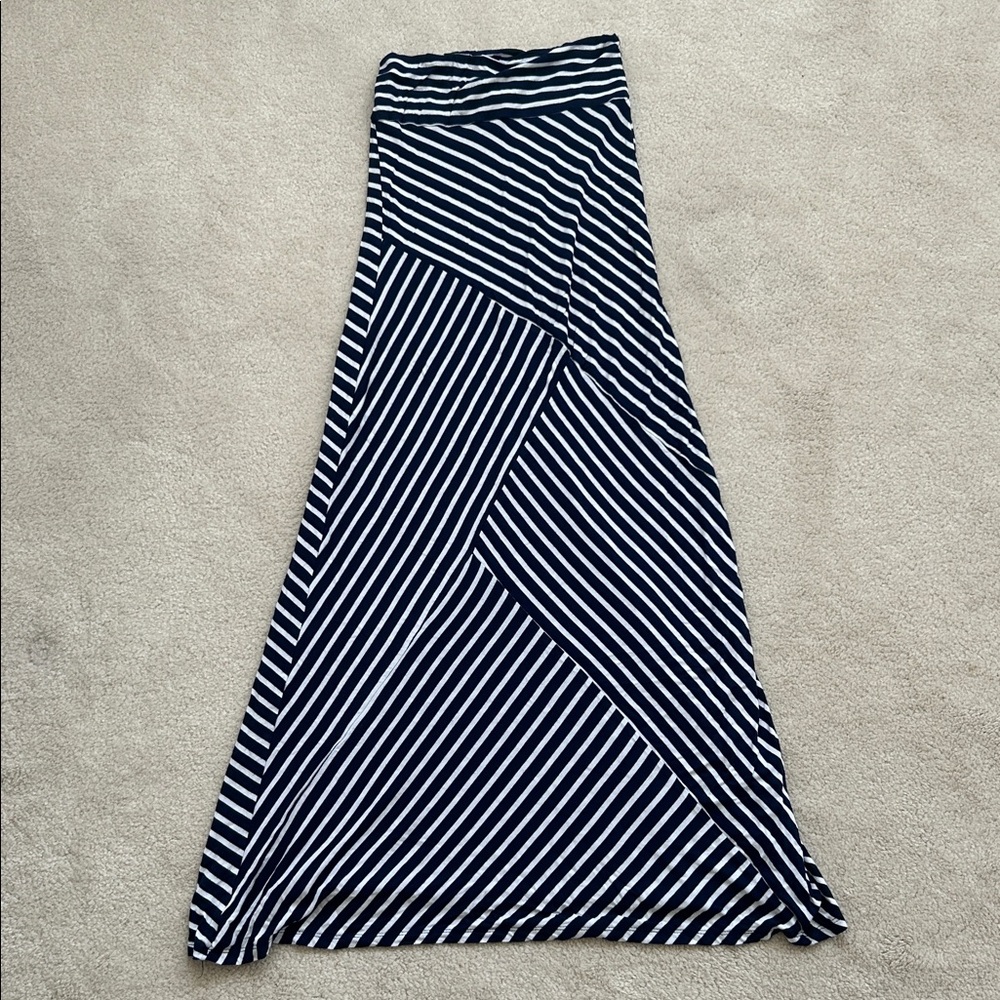 Revamped Navy and White Striped Maxi Skirt - Size M